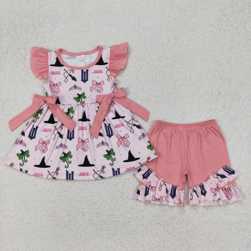 3.29 GSSO2006 Baby Girls Pink Princess Bow Tunic Ruffle Shorts Sets