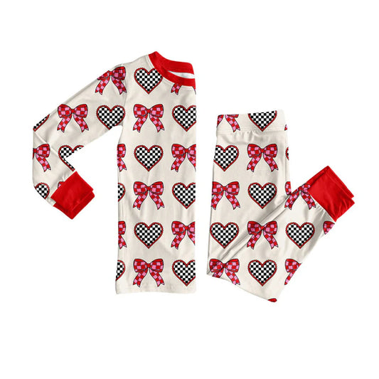 9.27 GLP2903 Baby Girls Bows Hearts Top Pants Valentine Pajamas Sets Preorder