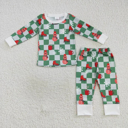 L-3.2 BLP0317 Snowflake Green Plaid Long Sleeve Pants Suit