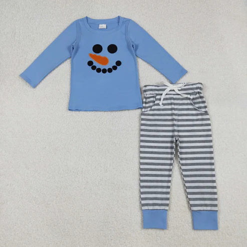 10.31 Sibling Baby Boys Girls Embroidery Snowmen Top Stripe Leggings Pants Christmas Clothes Sets