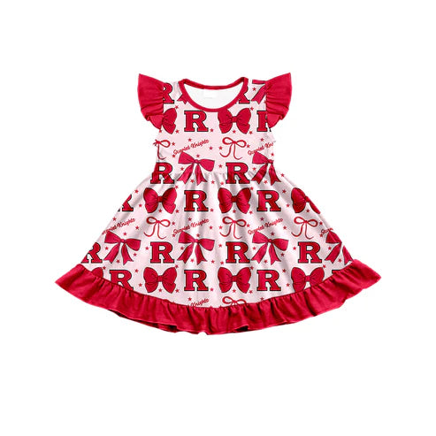 7.2 Custom Moq 3 Baby Girls Flutter Sleeves RU Bows Team Knee Length Dresses