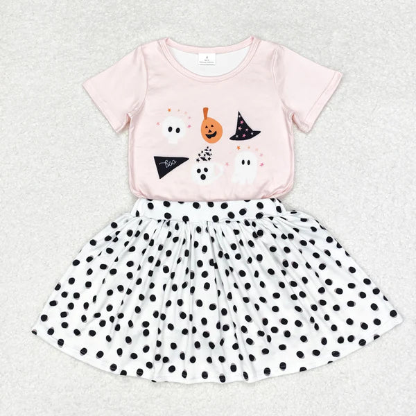 L-3.3 GT0698+GLK0031 Baby Girls Halloween Pumpkin Top Skirts Clothes Set