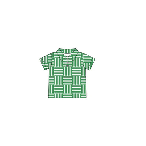 4.15  BT1216 Baby Boys Button Green Plaid Polo Shirts Top Preorder