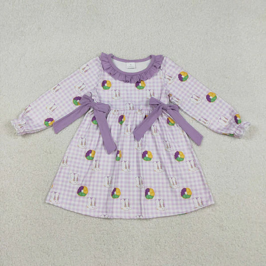 12.13 GLD1379 Baby Girls Purple Checked Boots Donuts Bows Mardigras Knee Length Dress