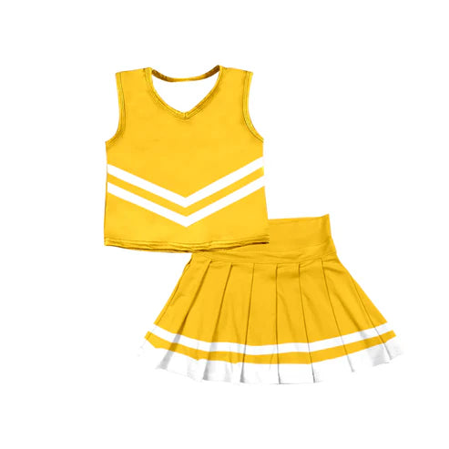 8.11 Custom Moq 5 Baby Girls Yellow Sleeveless Team Vest Pleated Skorts Set