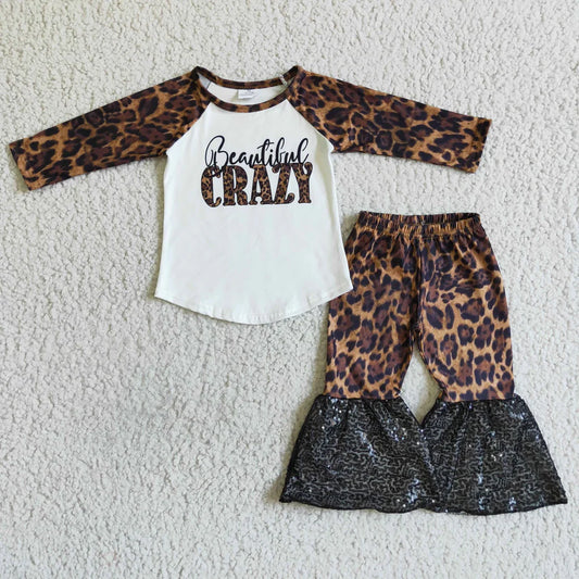 L-3.8  6 B2-14 Girls outfit short sleeve long pants set cartoon print