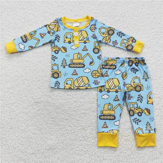 L-3.2 BLP0243 engineering truck excavator blue and yellow long sleeve pants suit
