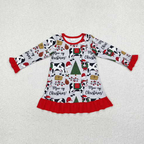 GLD0539 Baby Girls Christmas Cows Knee Length Gowns Dress