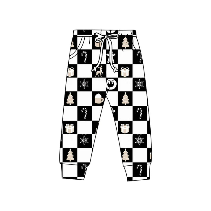 8.20 Custom Moq 5 Baby Kids Christmas Deer Gifts Black Checked Jogger Pants