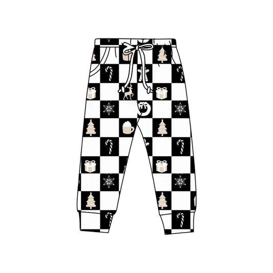 8.20 Custom Moq 5 Baby Kids Christmas Deer Gifts Black Checked Jogger Pants