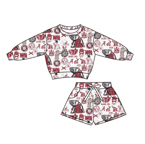 10.29 Custom Moq 8 Baby Girls Alabama Long Sleeve Top Shorts Team Pocket Clothes Set