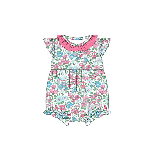 Baby Infant Girls Spring Pink Flowers Rompers preorder