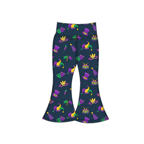 10.28 P0939 Baby Girls Mardigras Anchors Masks Yoga Bell Bottom Pants Preorder
