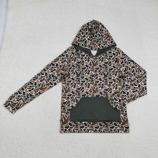 12.13 BT1472 Adult Men Dark Brown Ducks Camo Pocket Southern Hunting Hoodies Top