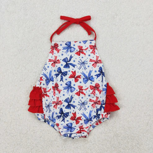 3.30 SR2591 Baby Infant Girls 4th of July Bows Halter Romper