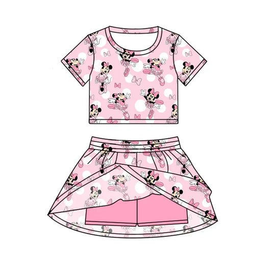 7.7 Custom Moq 3 Baby Girls Pink Mouse Cartoon Top Skirt Skort Sets