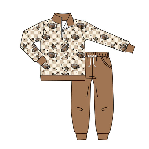 8.5 BLP1217 Baby Boys Footballs Stars Plaid Zipper Pullovers Pocket Pant Team Set Preorder