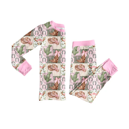 6.27 GLP2534 Baby Girls Long Sleeves Cactus Hats Boots Top Pant Pajamas Set Preorder