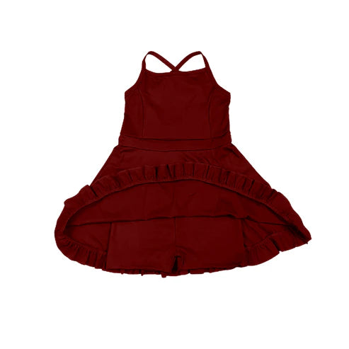 6.27 S0568 Baby Girls Dark Red Strap Shorts Yoga Knee Length Dresses Preorder