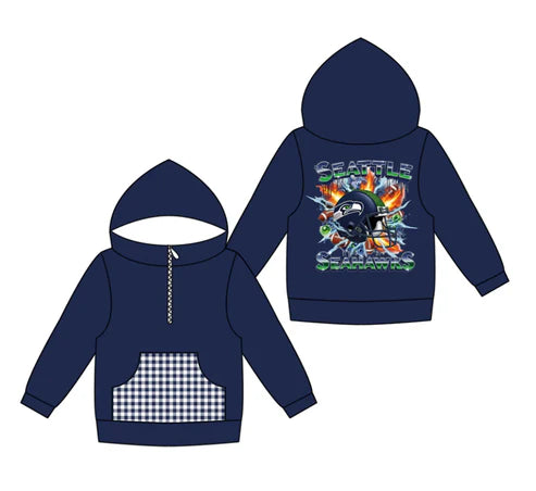10.14  Custom Moq 8 Baby Boys Navy Seahawks Team Pocket Zipper Hoodies Tops