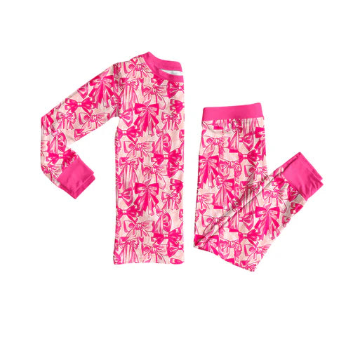 6.28 NO MOQ sales GLP2539 Pre-order baby girls clothes bow pink long sleeve pants sets