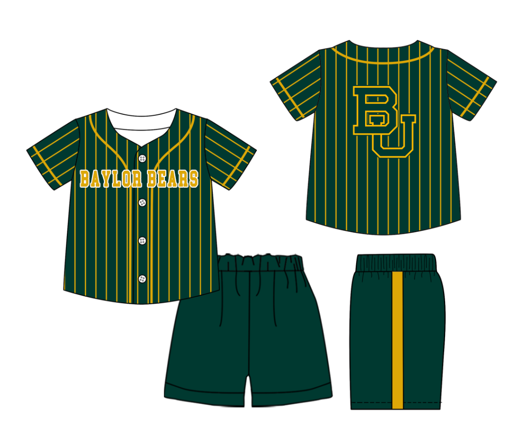 Custom Milk Silk Order MOQ:3 or 5 pcs Each Design Team State Kids Summer Green Short Sleeve Shorts Sets-26.1.20