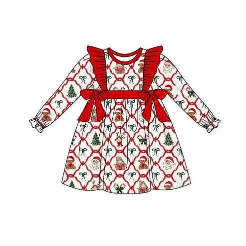 7.1 no moq GLD1158 PRE-ORDER baby girl clothes Christmas red long sleeve dress
