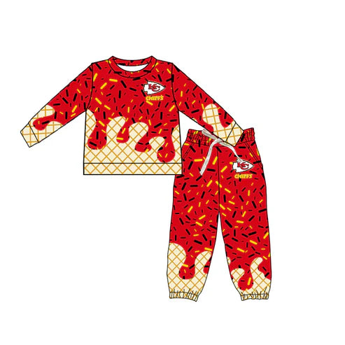 7.5  Custom Moq 3 Baby Boys Red kc Team long Sleeve Tee Shirt pants Clothes Sets