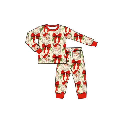 5.20 GLP2340 Baby Girls Long Sleeves Santa Bows Top Pant Pajamas Set Preorder