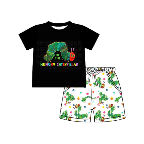6.20 BSSO1511 Baby Boys Black Short Sleeves Caterpillar Top Pockets Short Set Preorder