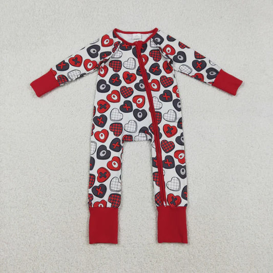 12.13 LR2882 Baby Girls Hearts XOXO Valentines Two Way Zip Convertible Romper