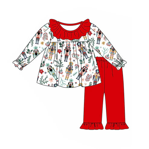 5.26 GLP1976 Baby Girls Christmas Soldier Tunic Top Ruffle Pants Clothes Sets Preorder