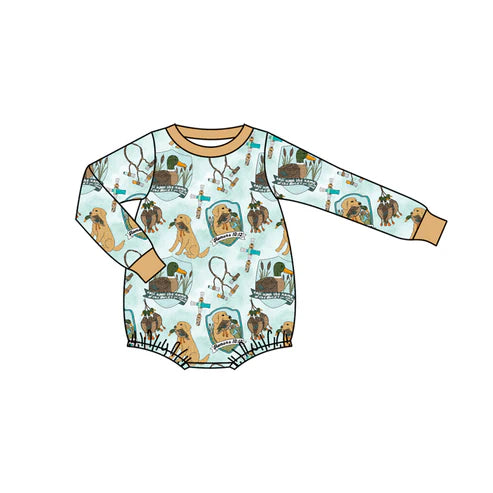 7.30 LR2439 Baby Boys Long Sleeves Dogs Ducks Plaid Hunting Rompers Preorder