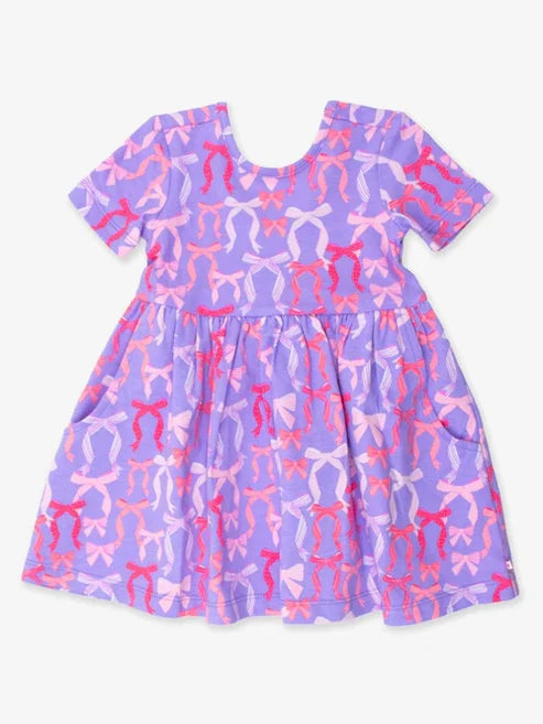 4.3 GSD2318 Baby Girls Purple Short Sleeves Colorful Bows Knee Length Dresses Preorder