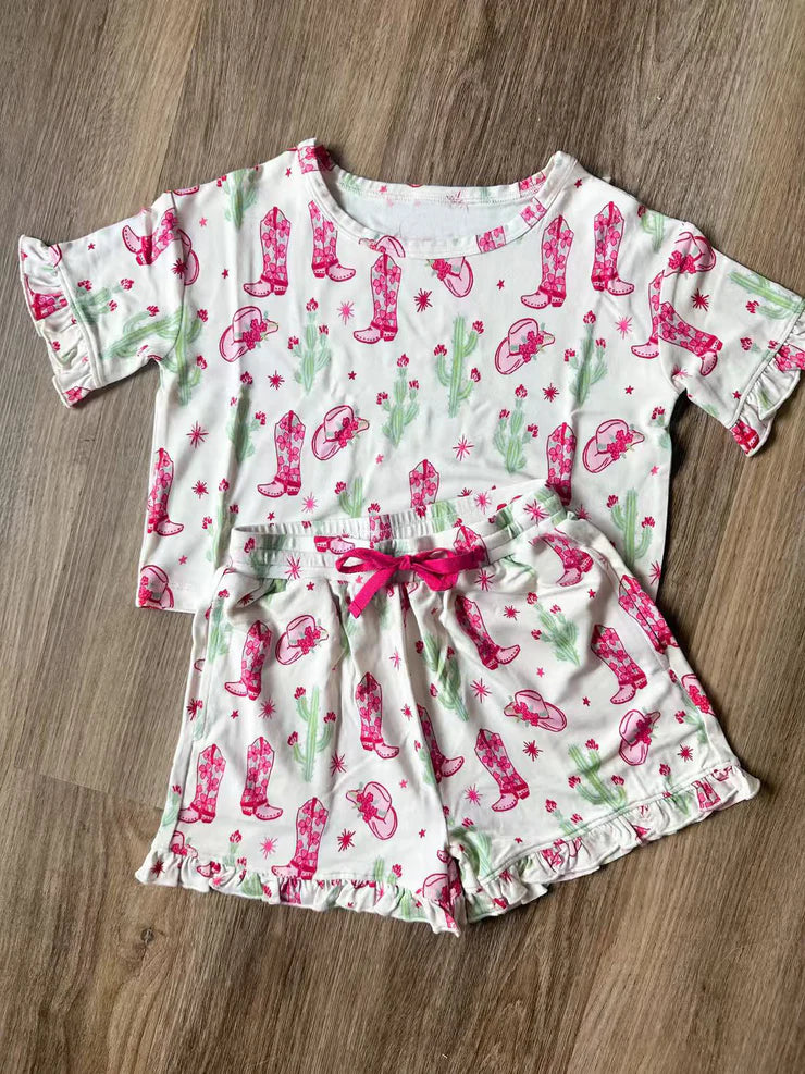 11.27 MOQ：5pcs GSSO2937 pre-order baby girl clothes boost print toddler girl summer outfit