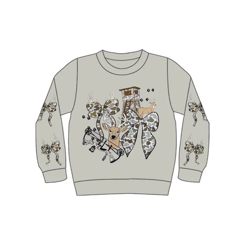 11.3  GT1399 Baby Boys Grey Long Sleeve Camo Bows Deer Hunting T-shirts Top Preorder