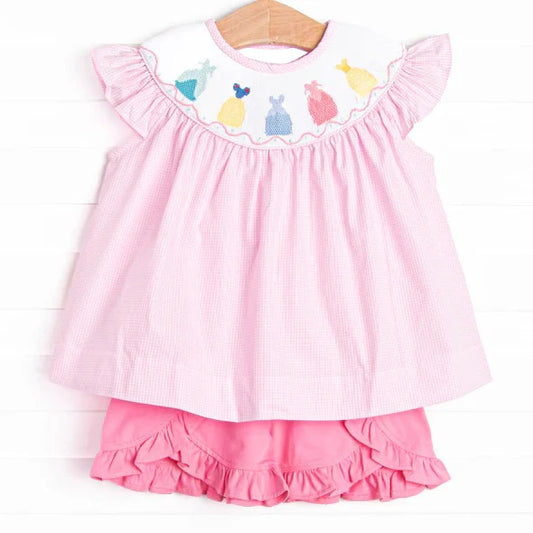 L-3.5 GSSO2125 Baby Girls Pink Princess Tunic Top Ruffle Shorts Clothes Sets Preorder