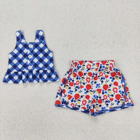 4.2 GSSO2025 Baby Girls Checkered Straps Tunic Fruits Shorts Set