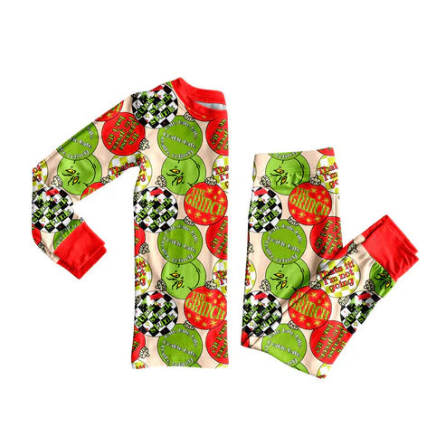 9.18 BLP1282 Baby Boys Red Green Face Lights Top Pants Christmas Pajamas Sets Preorder
