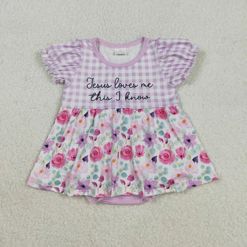 12.3 SR3343 Baby Girls Jesus Love Me Floral Tunic Bummies Ruffle Romper