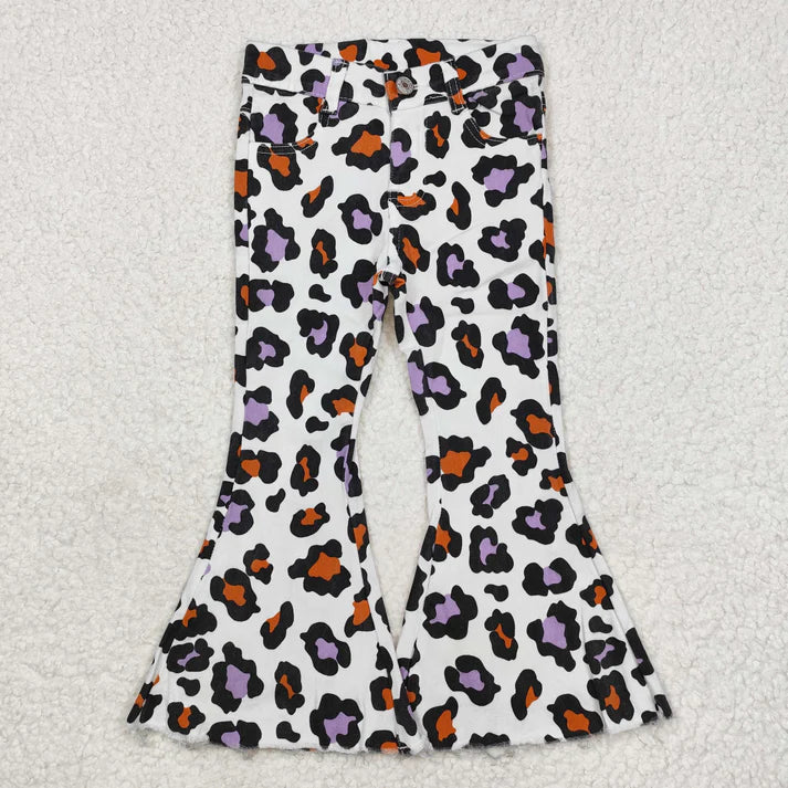 L-3.7  P0470 Orange-purple leopard print denim pants