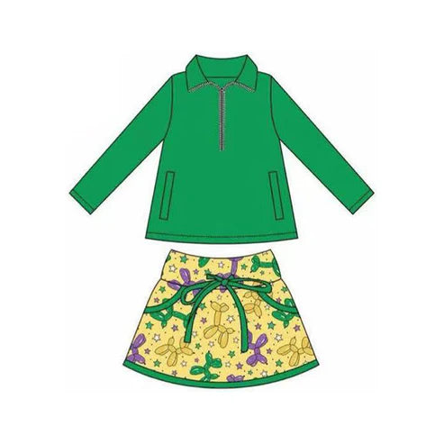 10.1 GLD1354 Baby Girls Pockets Zipper Pullovers Skirt Shorts Mardigras Clothes Set Preorder