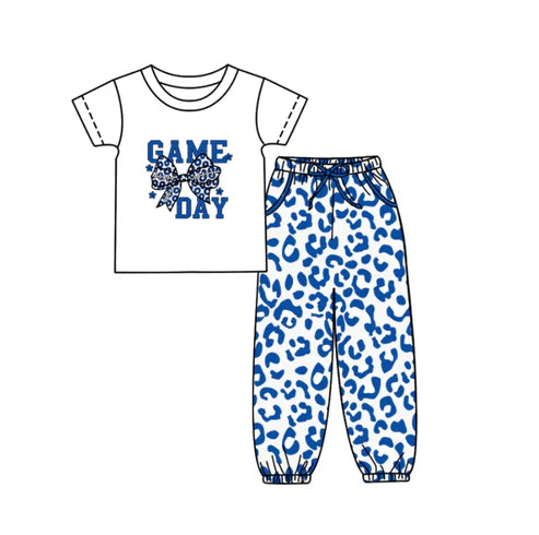 10.9 Custom Moq 5 Baby Kids Game Day Team Top Light Blue Leopard Pants Clothes Sets
