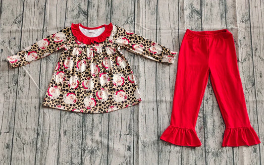 6.17 GLP2369 Baby Girls Long Sleeves Leopard Santa Tunic Ruffle Pants Set Preorder