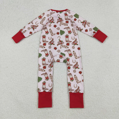9.16LR2584 Baby Girls Holly Boots Christmas Zipper Footie Romper
