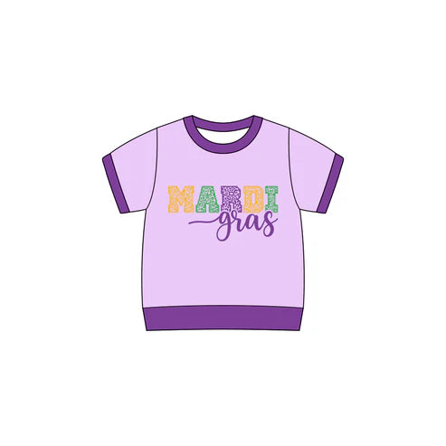 9.30 GT1257 Baby Girls Purple Short Sleeve Leopard Mardigras Tee Shirts Top Preorder