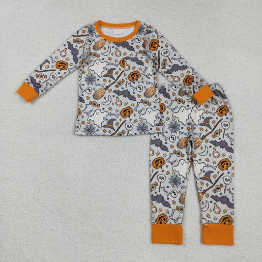 8.26 BLP1147 Baby Boys Long Sleeves Ghost Pumpkins Bats Top Pant Pajamas Set