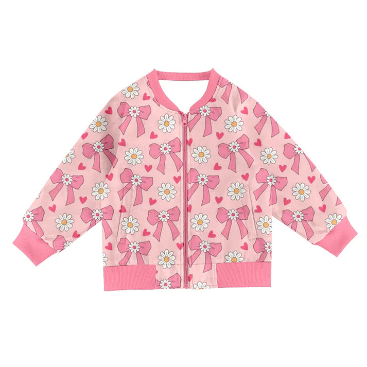 9.27 GT1247 Baby Girls Pink Bows Flowers Pocket Zipper Jackets Top Preorder