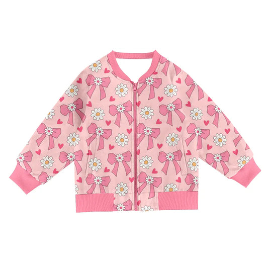 9.27 GT1247 Baby Girls Pink Bows Flowers Pocket Zipper Jackets Top Preorder