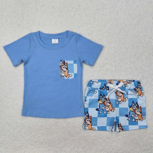 L-3.1 BSSO1211 Baby Boys Sister Dogs Pocket Shirts Shorts Clothes Set